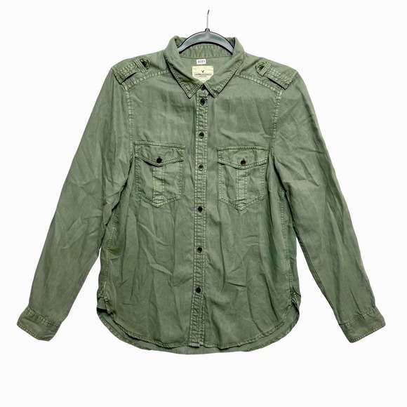 American Eagle Outfitters Tops - American Eagle Shirt Womens Small Olive Military Utility Button Down